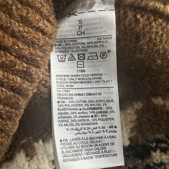 Fair Isle Slouchy Brown V Neck Tunic Sweater Oversized Small Old Navy Winter Ski - Picture 7 of 8